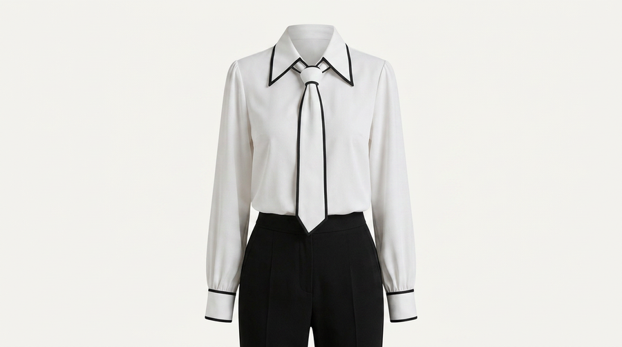 Maren | Women's Tie Neck Collared Long Sleeve Blouse