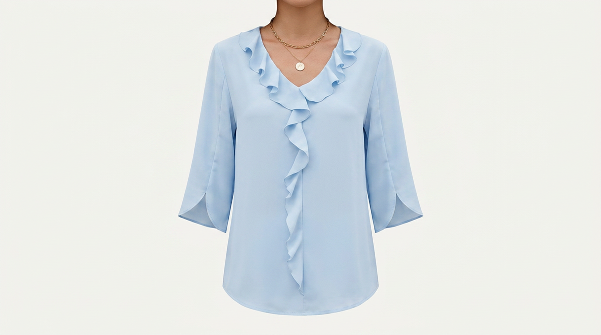 Renata | Women's Ruffle V-Neck 3/4 Sleeve Blouse