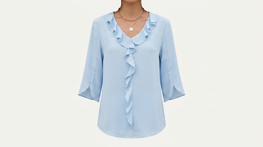 Renata | Women's Ruffle V-Neck 3/4 Sleeve Blouse