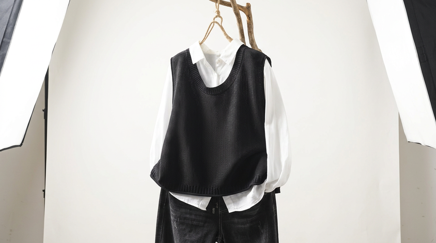 Vanthea | Women's Knit Sweater Vest and Shirt Set