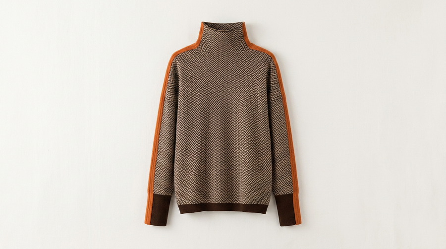 Threnody | Women's Herringbone Turtleneck Sweater