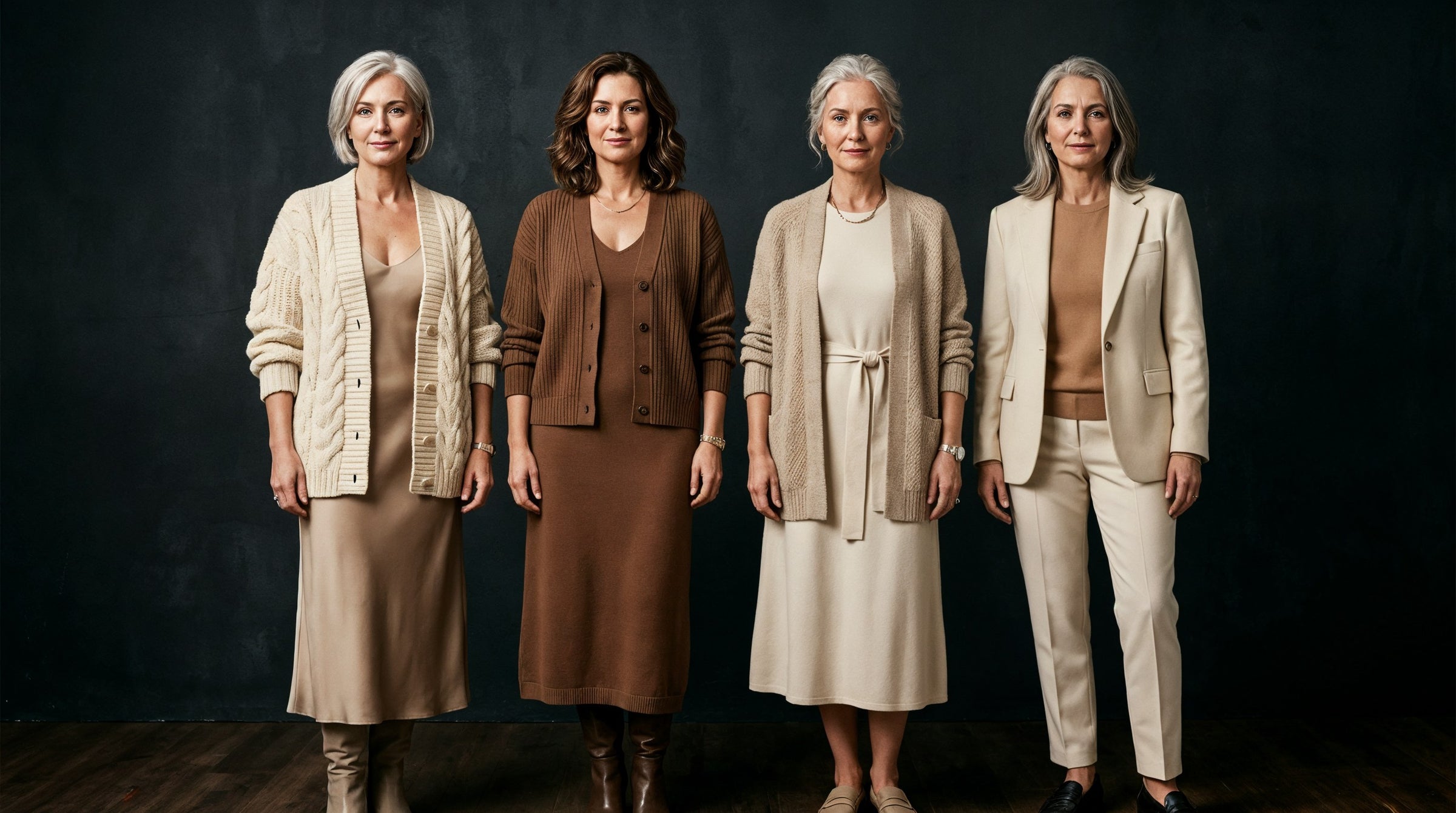 Mayberry hero - four women in neutral knitwear