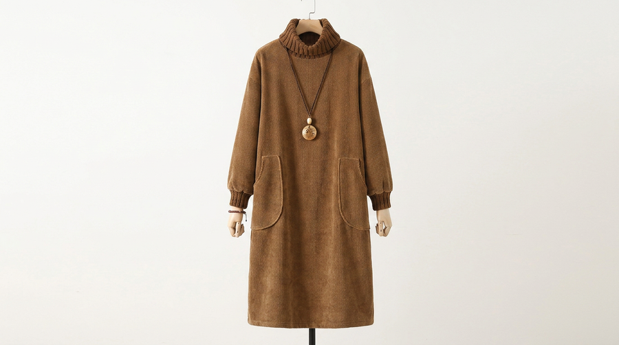 Delia | Women's Knit Sweater Dress Turtleneck Midi